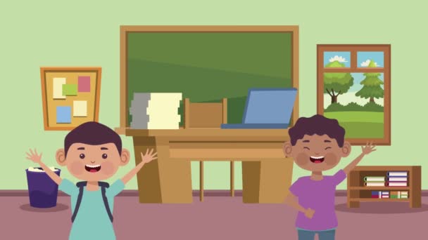 interracial studenti malí kluci v calssroom znaky - Záběry, video