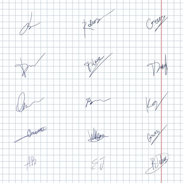 Vector Set of Personal Handwritten Signatures Англійські та американські імена. - Вектор, зображення