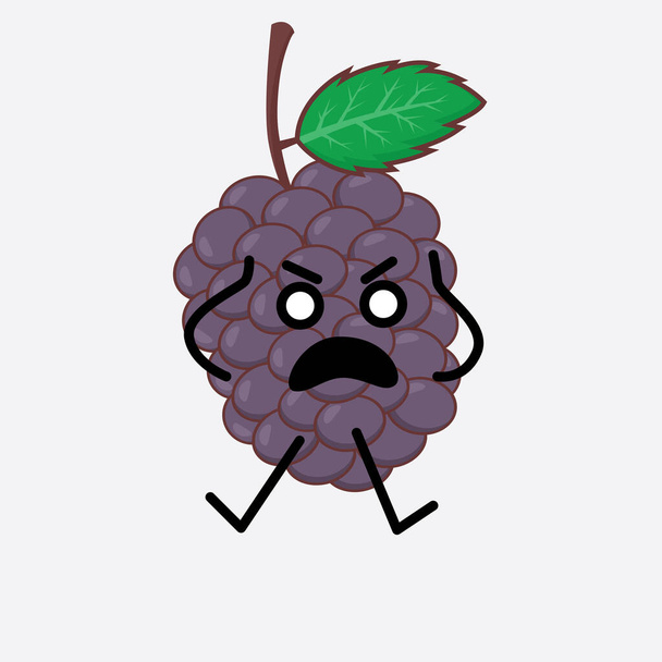 Vector Illustration of Mulberry Fruit Character with cute face, simple hands and leg line art on Isolated Background. Flat cartoon doodle style. - Vector, afbeelding