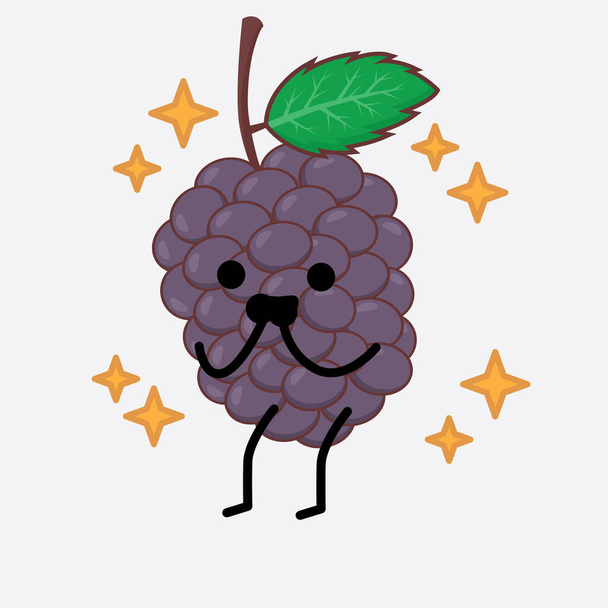 Vector Illustration of Mulberry Fruit Character with cute face, simple hands and leg line art on Isolated Background. Flat cartoon doodle style. - Vecteur, image