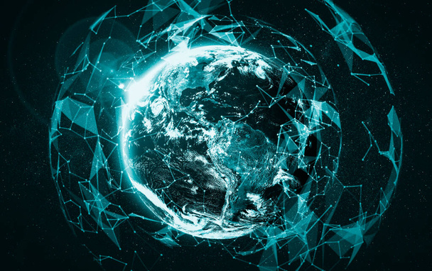 Conexión de red global que cubre la tierra con líneas de percepción innovadora - Foto, Imagen