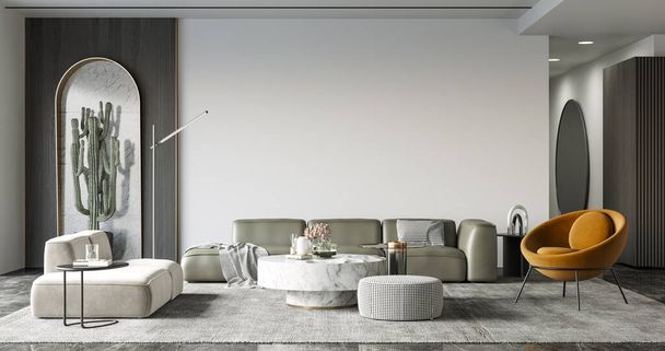 Mockup de parede de sala de estar interior - 3D Rendering, ilustração 3d  - Foto, Imagem