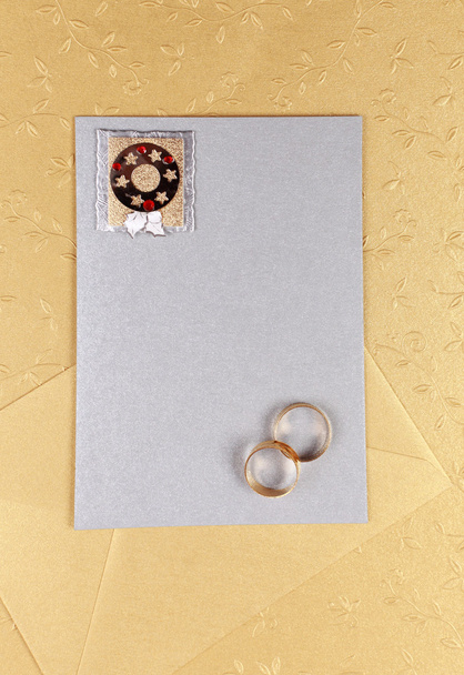 Einladungskarte für Hochzeitsessen oder Menü mit Textkopierplatz in Silber und Gold - Foto, Bild