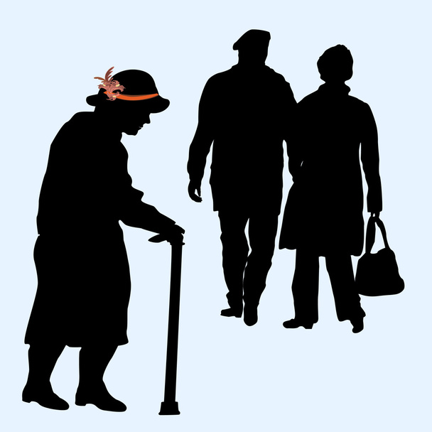 couples silhouettes courir et une vieille femme
 - Vecteur, image