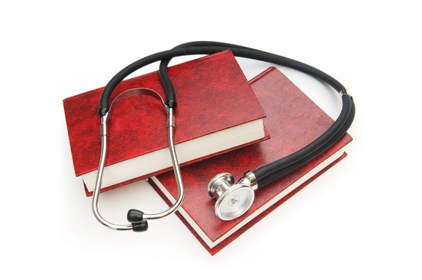 Concetto di educazione medica con libro e stetoscopio
 - Foto, immagini