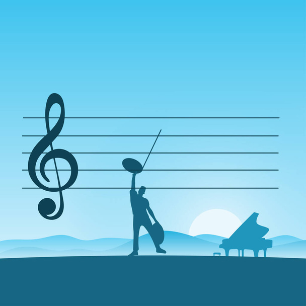 metaphor man composing music with piano with blue gradient shade background illustration vector. - Vector, Image
