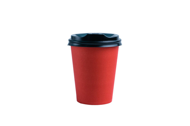 Red paper cup on white background - Photo, Image