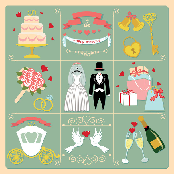 Set of wedding invitation icons - Фото, зображення