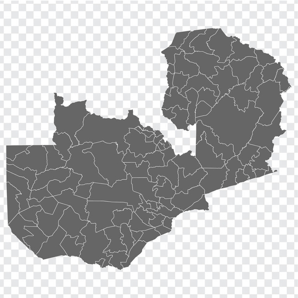 Чиста мапа Замбії. Карта регіонів Замбії. Висока детальна векторна карта Республіка Замбія на прозорому тлі для дизайну веб-сайту, логотипу, додатку, інтерфейсу. ЕПС10.  - Вектор, зображення