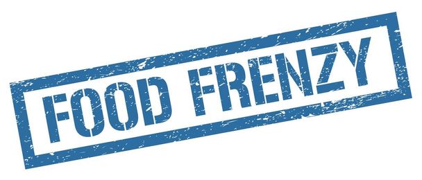 FOOD FRENZY blauw grungy rechthoek stempel teken. - Foto, afbeelding