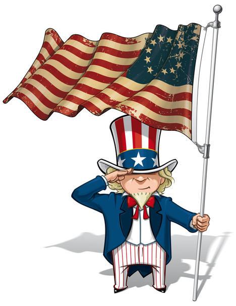 Tío Sam Saludando a la Bandera Betsy Ross
 - Vector, Imagen