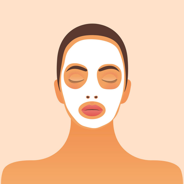 Facial Applied Mask Skin Care (em inglês). Ilustração moderna de vetores planos. Modelo de site. Conceito de mídia social. - Vetor, Imagem