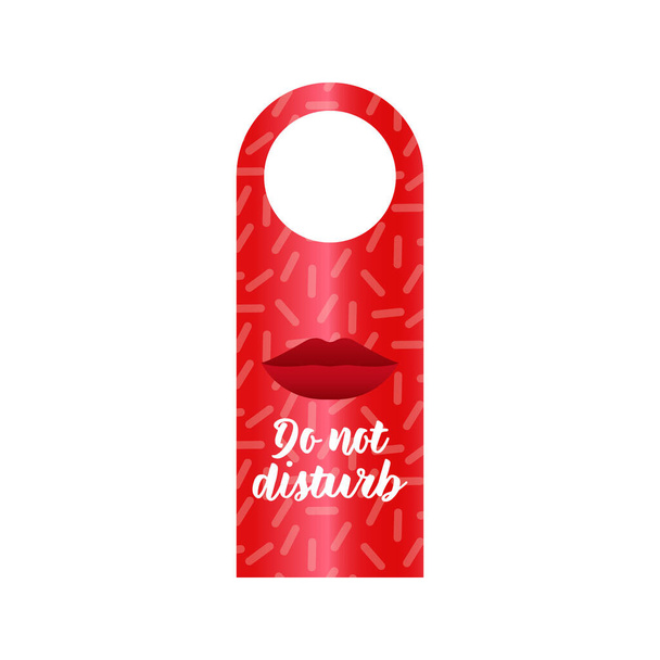 Do Not Disturb. Red Hang Door Sign. Modern Flat Vector Illustration. Red Lips. Hotel Service Card. - Vector, Image