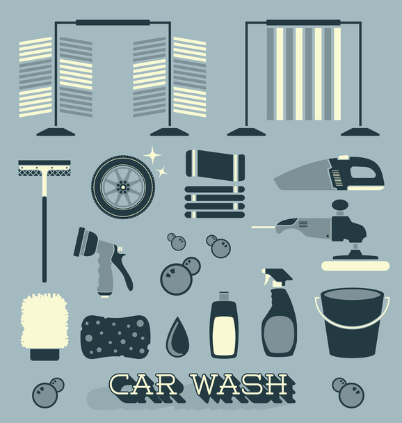 Ensemble vectoriel : Icônes et objets de lavage de voiture
 - Vecteur, image