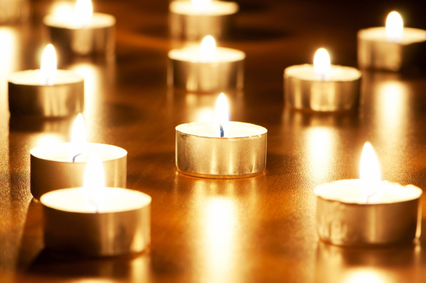 Many burning candles with shallow depth of field - Photo, Image
