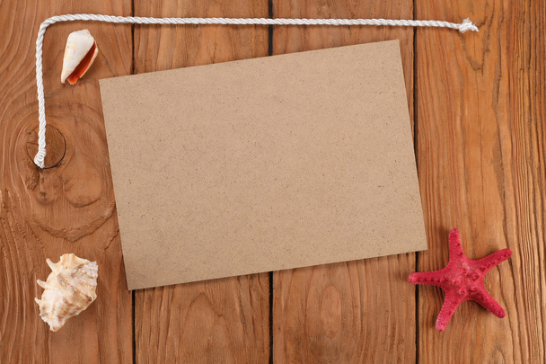 Blank paper with rope and starfish  - Zdjęcie, obraz