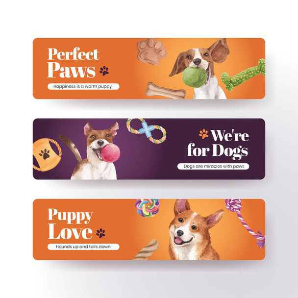 Banner template with cute dog concept,watercolor styl - Vektor, obrázek