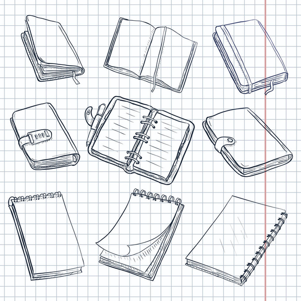 Vázlatfüzetek, jegyzetfüzetek és naplók vektorkészlete - Vektor, kép