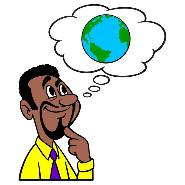 Man thinking about Climate Change Conspiracy - A cartoon illustration of a man thinking about Climate Change Conspiracy. - Vector, Image