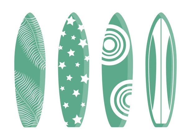  Colección de diseños de tablas de surf aisladas sobre fondo blanco. Azul y blanco. - Vector, Imagen