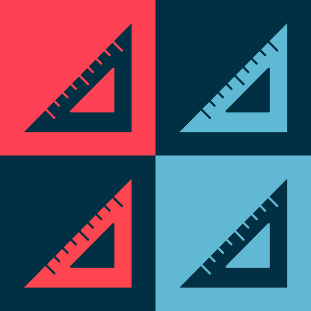 ポップアート色の背景に隔離された三角形の定規アイコン。右端のシンボル。幾何学的記号。ベクトル. - ベクター画像