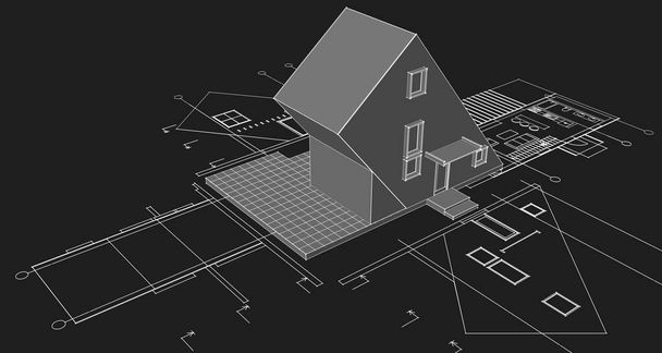 3D иллюстрационный эскиз фасада дома - Фото, изображение