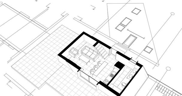dom architektoniczny szkic 3d ilustracja - Zdjęcie, obraz