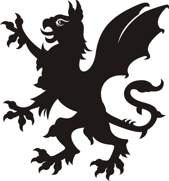 Heraldikai griffmadár Fekete fehér sziluett - Vektor, kép