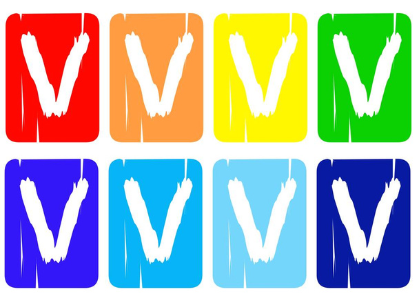 Алфавітна літера V з кольоровою коробкою веселки, літера Design Illustration Ізольовано на білому тлі. Шкільні діти яскравий шрифт літери
. - Фото, зображення