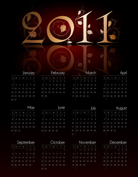 Vintage calendar for 2011 in editable vector format - Διάνυσμα, εικόνα