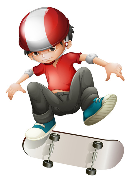 A young man playing with his skateboard - Vecteur, image