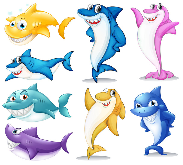 Un grupo de tiburones coloridos
 - Vector, imagen