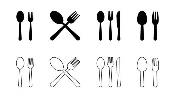 kaşık ve çatal ikonu seti. kaşık, çatal ve bıçak ikonu vektörü. restoran simgesi - Vektör, Görsel
