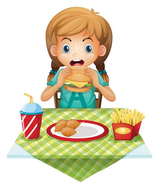 A cute girl eating - Vector, Image