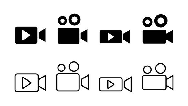 Set di icone video. vettore icona della videocamera. segno del film. cinema - Vettoriali, immagini
