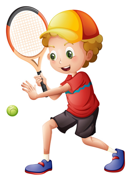 ein süßer kleiner Junge spielt Tennis - Vektor, Bild