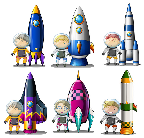 Explorers beside the rockets - Vector, Image