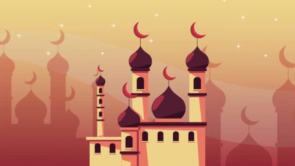 ramadán kareem animación con templo musulmán - Metraje, vídeo