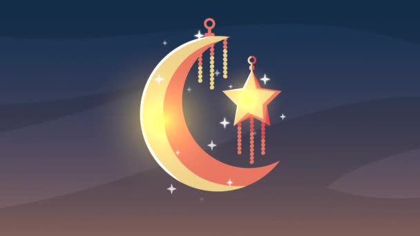 ramadan kareem animation with golden crescent moon and star - Footage, Video