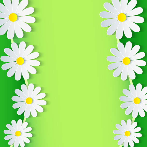 Floral green frame with 3d chamomile flower - Διάνυσμα, εικόνα