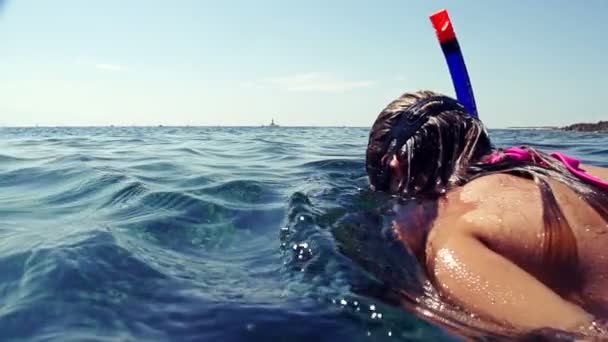 Snorkeling on water surface - Footage, Video