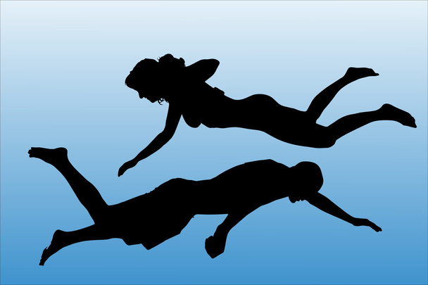 Vector silhouette of people who swim. - Vector, Image