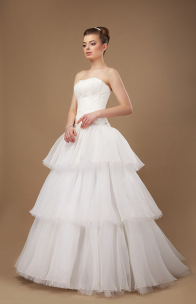 Elegance. Young Lady in Long Classic Bridal Dress - Zdjęcie, obraz