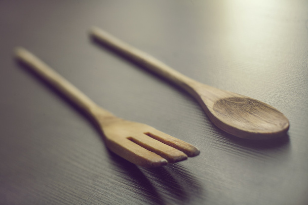 Wooden spoon and fork  - Zdjęcie, obraz