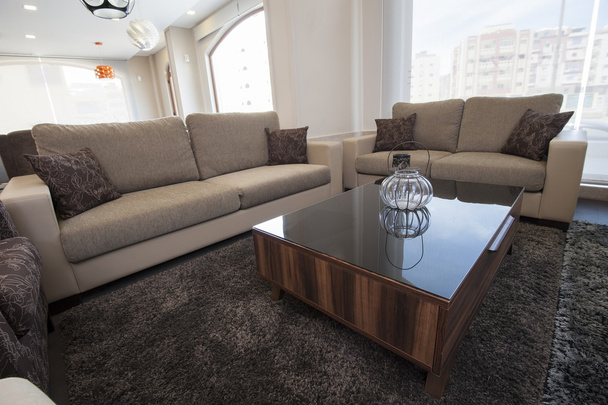 Dos sofás marrones en el salón
 - Foto, Imagen