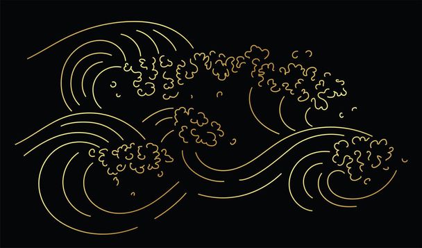 Vector line art illustration of ocean tide with salt water splashes. Minimalist sea waves. Metallic effect - Vettoriali, immagini