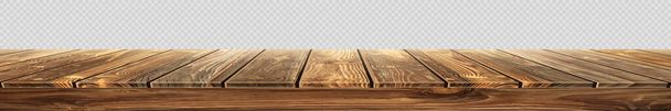 Large table top, wooden texture from boards, transparent background - Vector illustration - Vector, Image