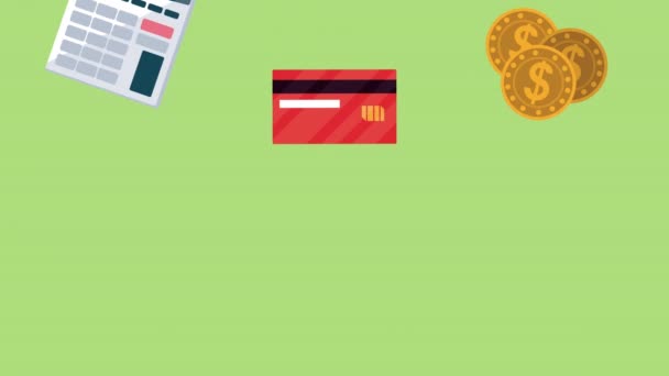 анимация дня налогообложения с рисунком финансовых иконок - Кадры, видео