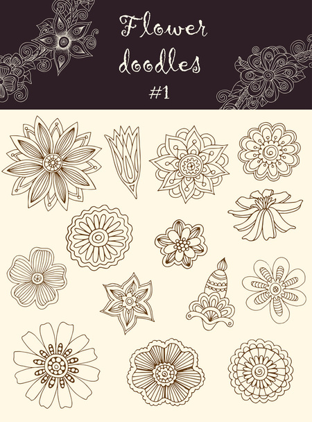 Vector set #1: doodle flowers. Series of doodles. - Vektor, Bild