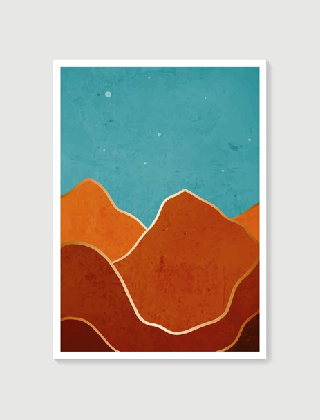 Moderne minimalistische Kunstdrucke. Abstrakte Berglandschaften mit zeitgenössischer Ästhetik. Kunstdesign für wandgerahmte Drucke, Poster, Einband, Wohnkultur, Leinwanddrucke, Tapeten. - Vektor, Bild